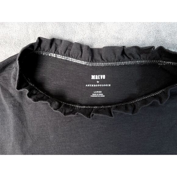 Maeve by Anthropologie Ruched Sleeve Long Sleeve Tee Black Women’s Large - Picture 3 of 7